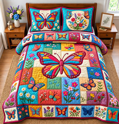 Colorful Butterfly 3-Piece Quilted Bedding Set GFTOPND2975