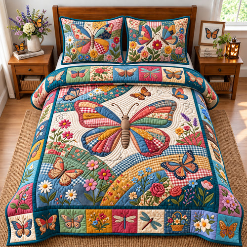 Patchwork Butterfly 3-Piece Quilted Bedding Set GFTOPND2976