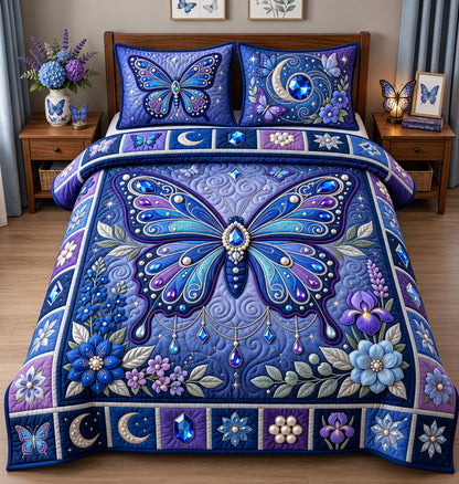 Jeweled Butterfly 3-Piece Quilted Bedding Set GFTOPND2978