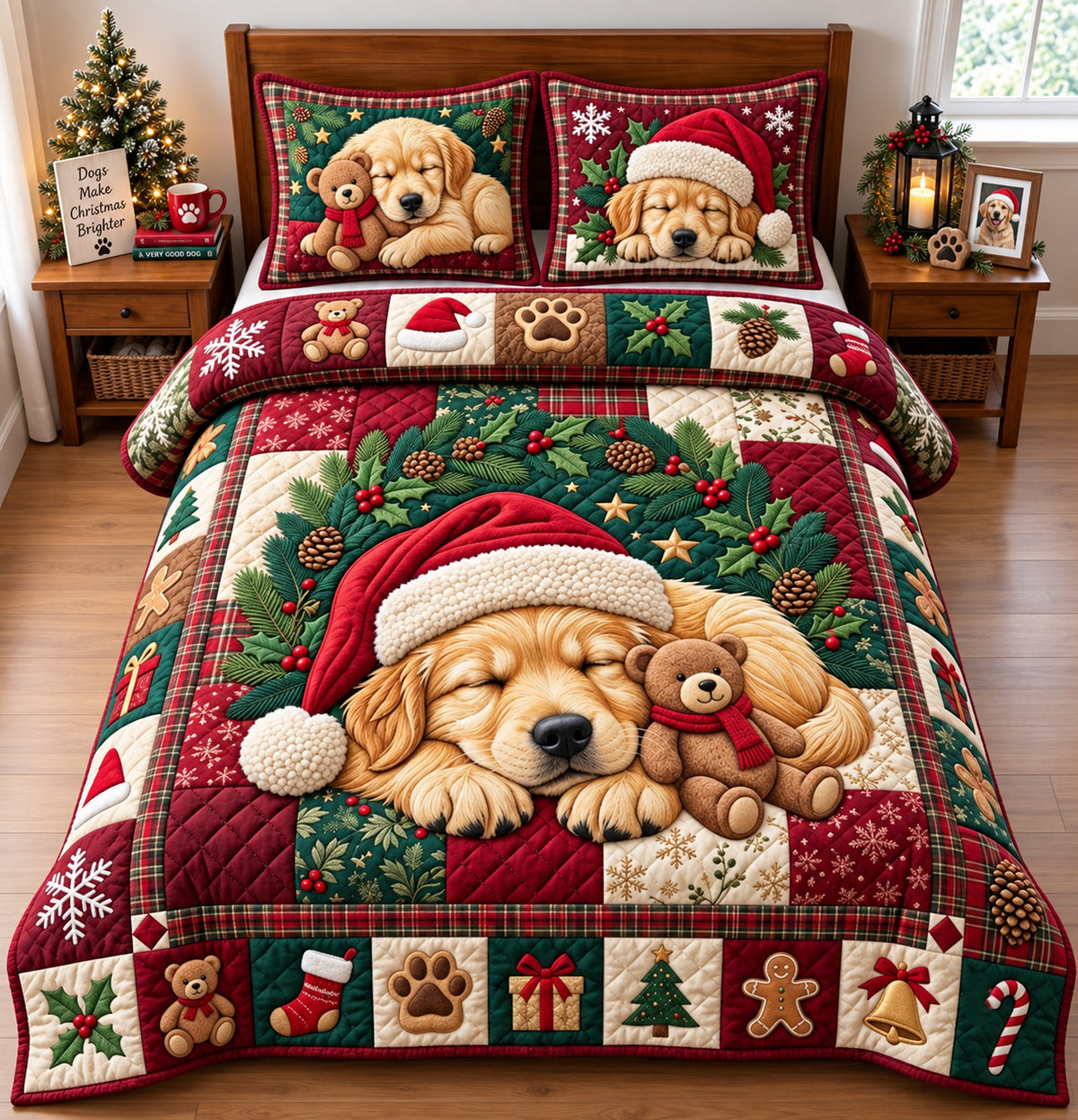 Sleeping Golden Retriever 3-Piece Quilted Bedding Set GFTOPND2988