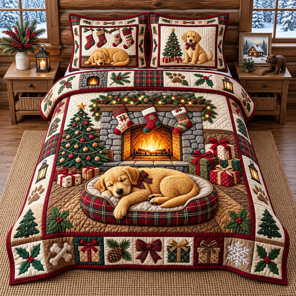 Sleeping Golden Puppy 3-Piece Quilted Bedding Set GFTOPND2990