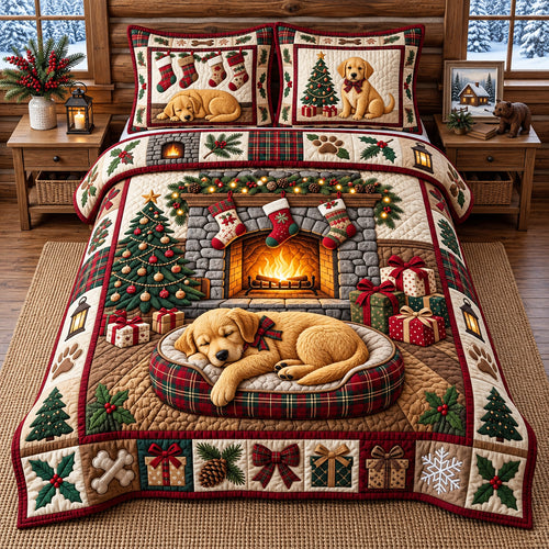 Sleeping Golden Puppy 3-Piece Quilted Bedding Set GFTOPND2990