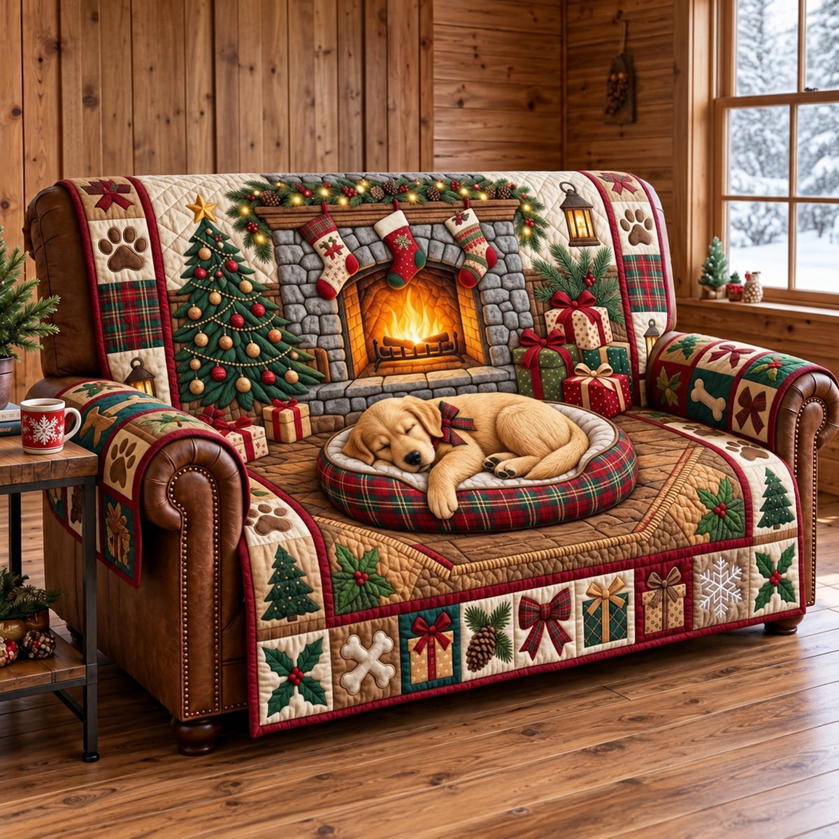 Sleeping Golden Puppy Quilted Sofa Cover GFTOPND2990 C3