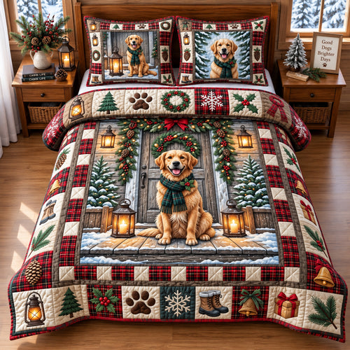 Farmhouse Golden Retriever 3-Piece Quilted Bedding Set GFTOPND2993