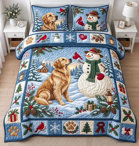 Winter Golden Retriever 3-Piece Quilted Bedding Set GFTOPND2994