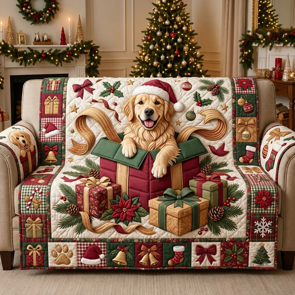 Golden Christmas Gift Surprise Quilted Sofa Cover GFTOPND2996