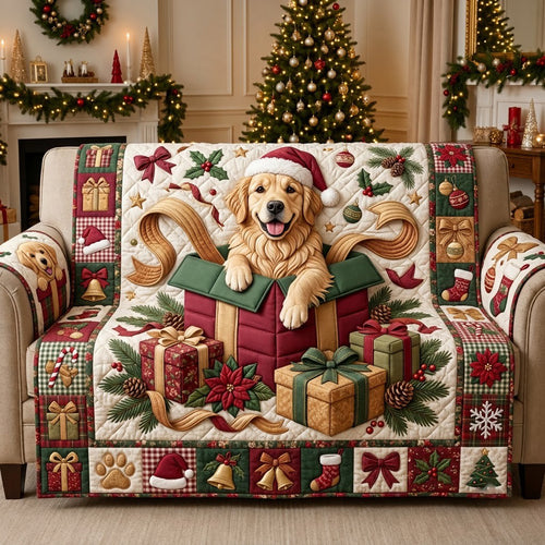 Golden Christmas Gift Surprise Quilted Sofa Cover GFTOPND2996