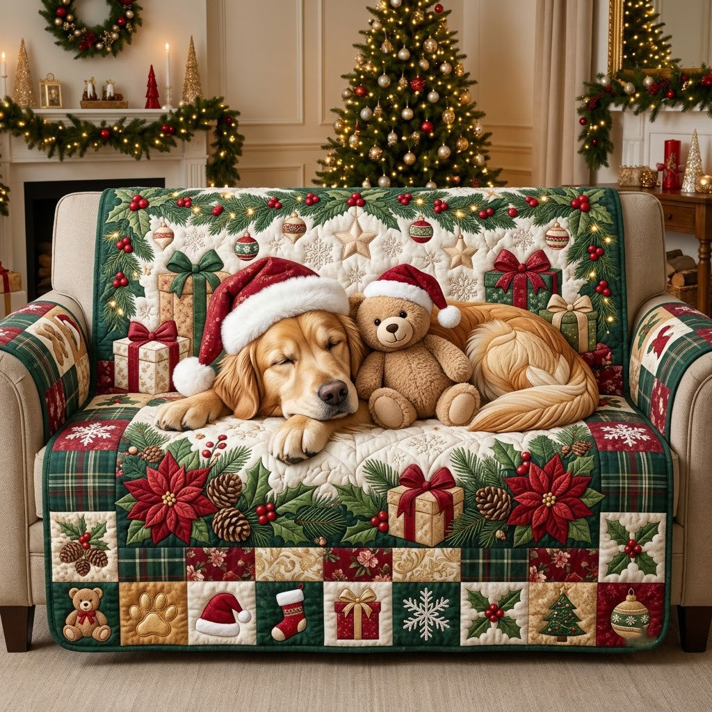 Sleeping Golden Retriever Quilted Sofa Cover GFTOPND2997