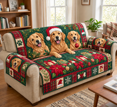 Golden Retriever Trio Quilted Sofa Cover GFTOPND2998