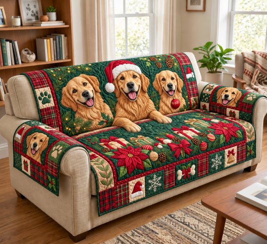 Golden Retriever Trio Quilted Sofa Cover GFTOPND2998