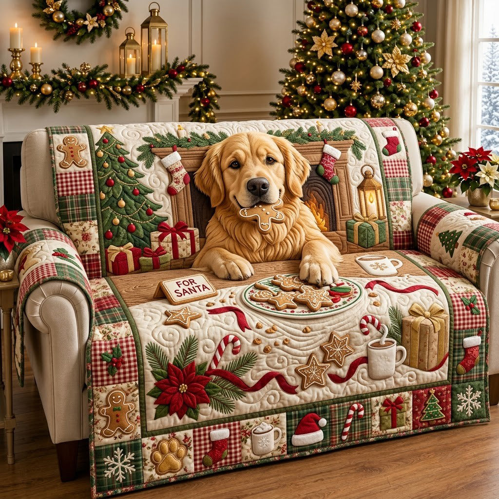 Mischievous Golden Retriever Quilted Sofa Cover GFTOPND2999