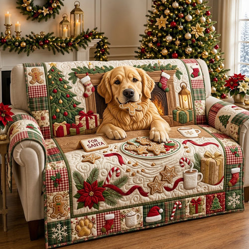 Mischievous Golden Retriever Quilted Sofa Cover GFTOPND2999