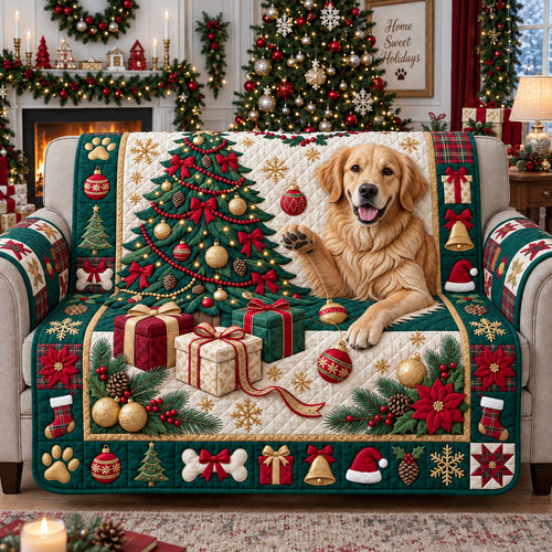 Playful Golden Retriever Quilted Sofa Cover GFTOPND3000