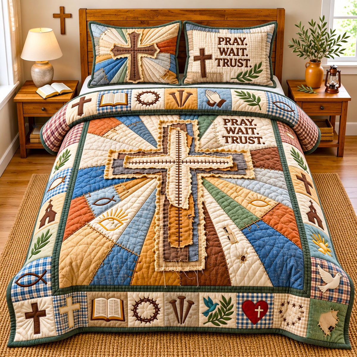 Pray Wait Trust 3-Piece Quilted Bedding Set GFTOPND3026