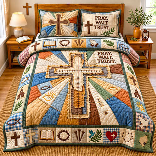 Pray Wait Trust 3-Piece Quilted Bedding Set GFTOPND3026