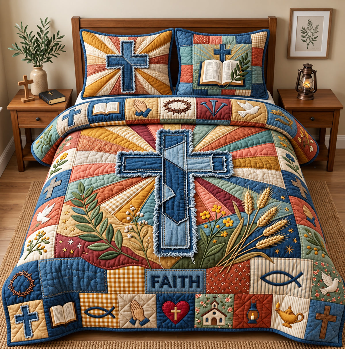 Faith 3-Piece Quilted Bedding Set GFTOPND3027