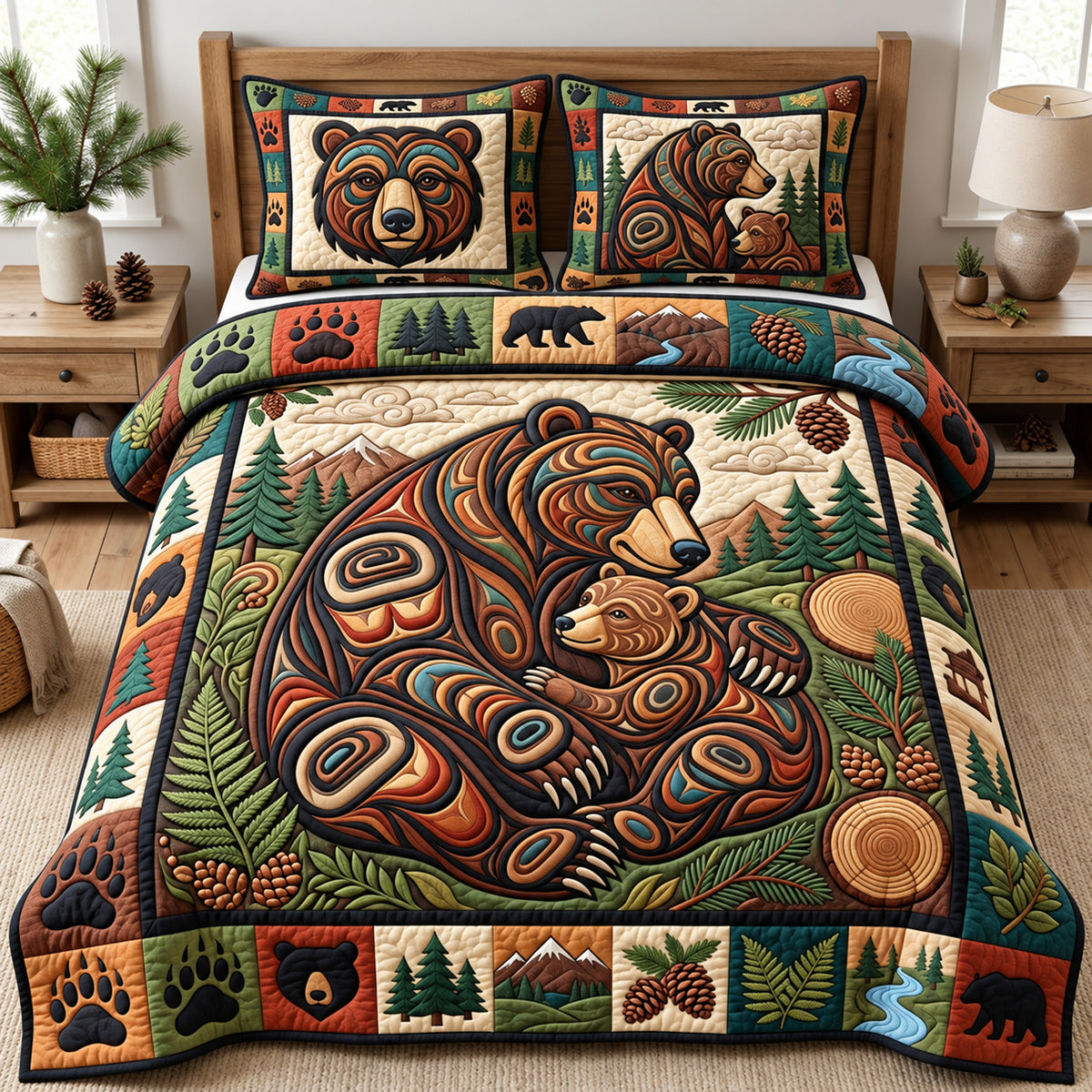 Rustic Bear 3-Piece Quilted Bedding Set GFTOPND3033