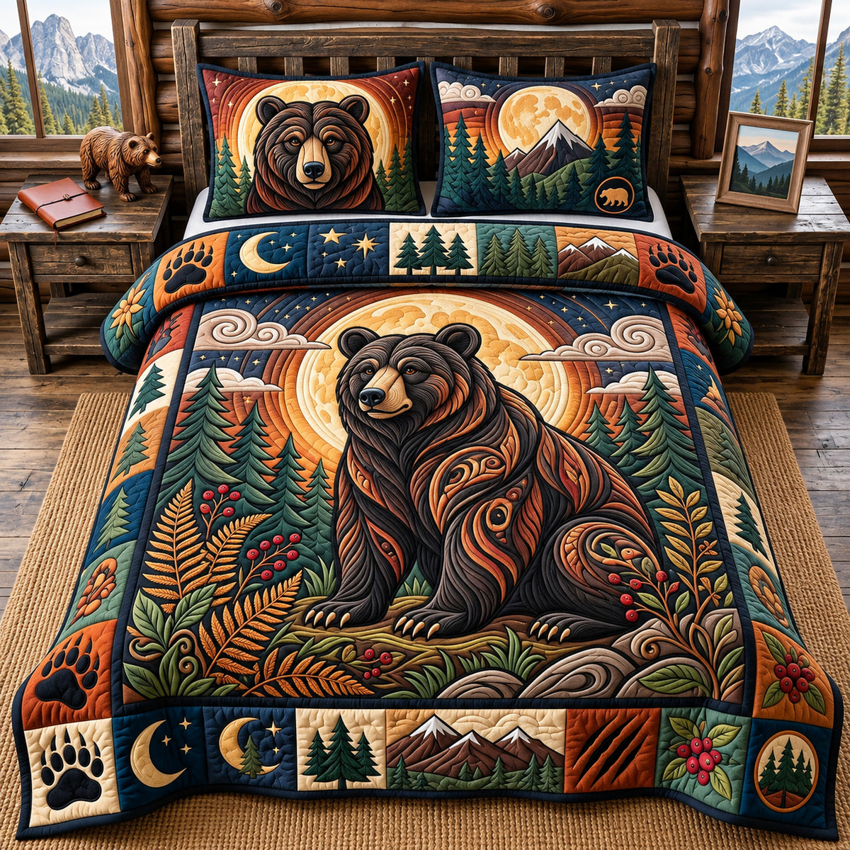 Moonlit Bear 3-Piece Quilted Bedding Set GFTOPND3034
