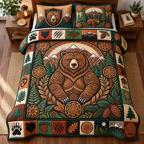Mountain Bear 3-Piece Quilted Bedding Set GFTOPND3035