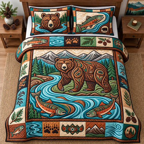 Salmon River Bear 3-Piece Quilted Bedding Set GFTOPND3036