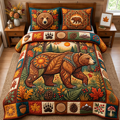 Autumn Boho Bear 3-Piece Quilted Bedding Set GFTOPND3037