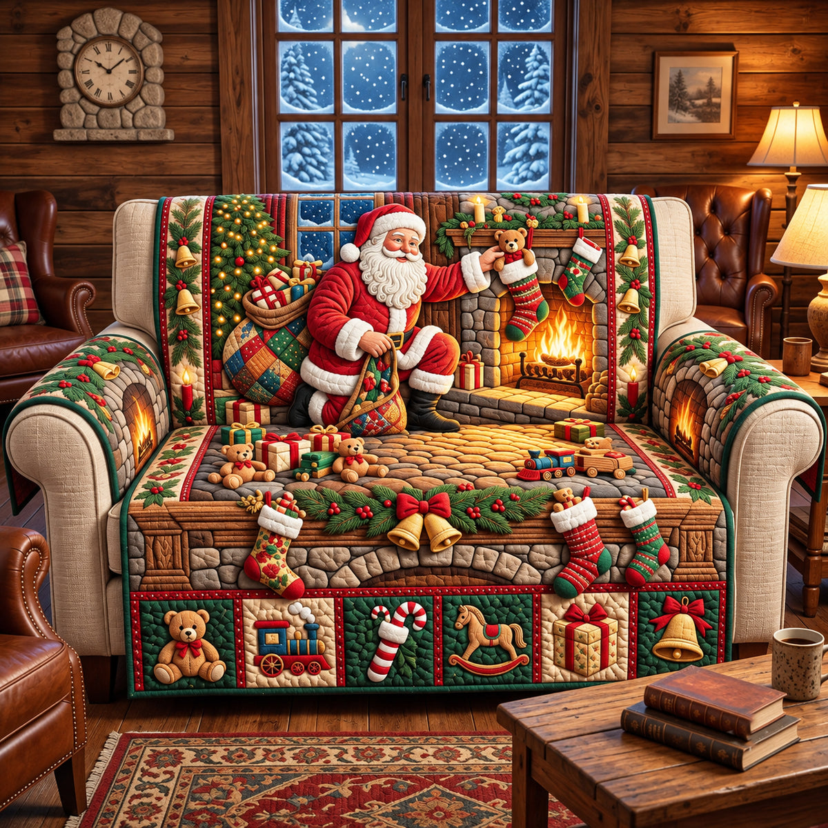 Santa Fiiling The Stockings Quilted Sofa Cover GFTOPND3043