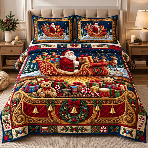 Santa Christmas Gifts 3-Piece Quilted Bedding Set GFTOPND3044 C3