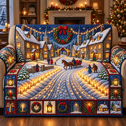 Golden Lantern Christmas Village Quilted Sofa Cover GFTOPND3066