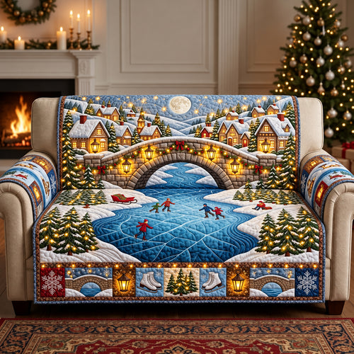 Frozen River Christmas Village Quilted Sofa Cover GFTOPND3069