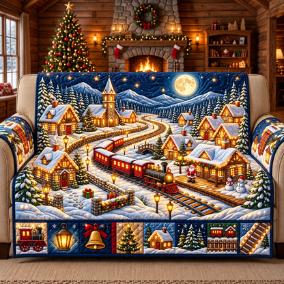 Snowy Christmas Village Quilted Sofa Cover GFTOPND3070