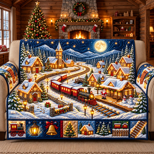Snowy Christmas Village Quilted Sofa Cover GFTOPND3070