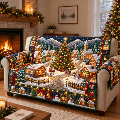 Christmas Village Festival Night Quilted Sofa Cover GFTOPND3071