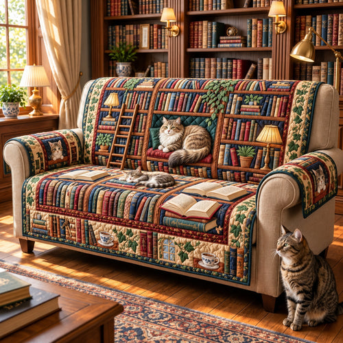 Secret Bookstore Quilted Sofa Cover GFTOPND3074