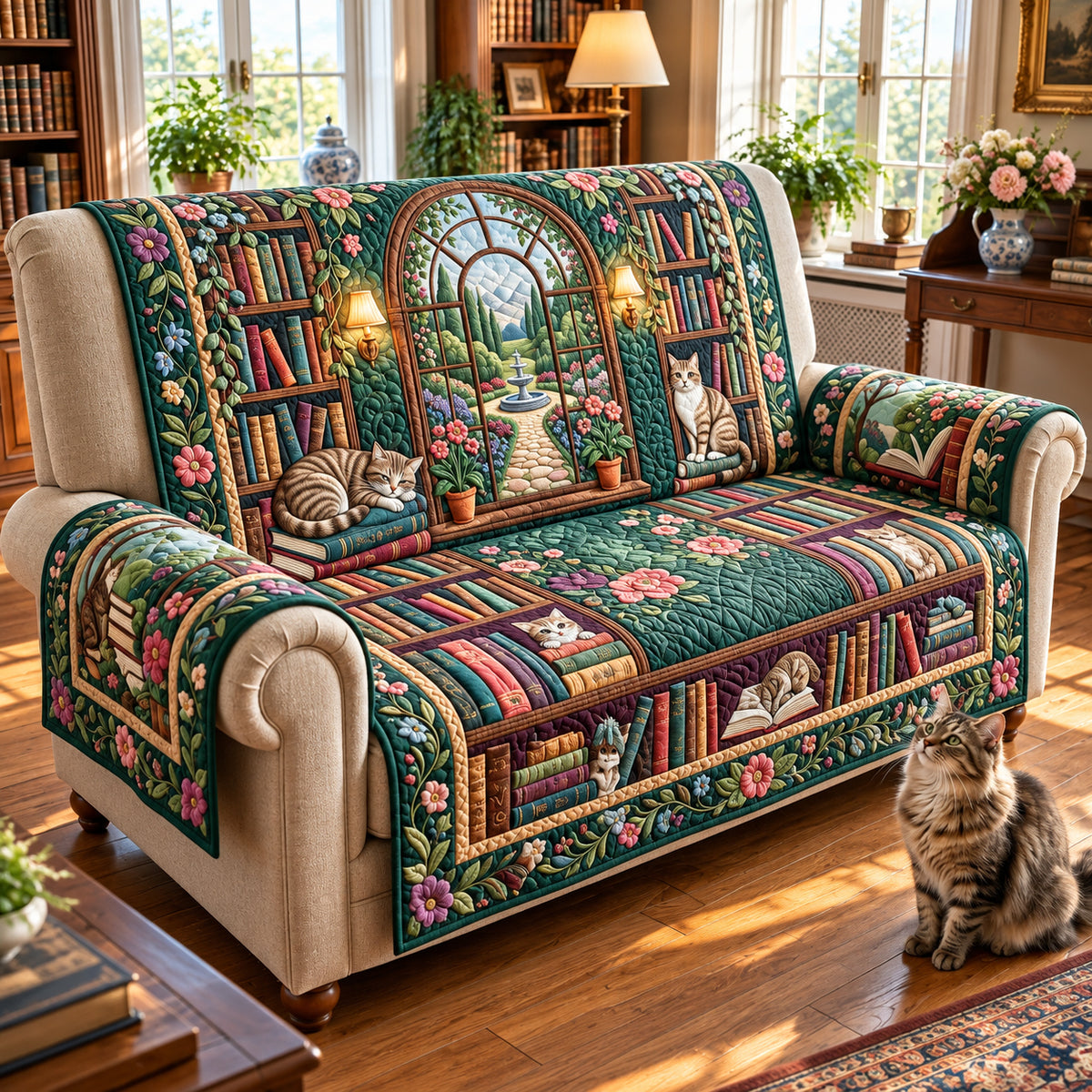 Secret Garden Library Quilted Sofa Cover GFTOPND3076