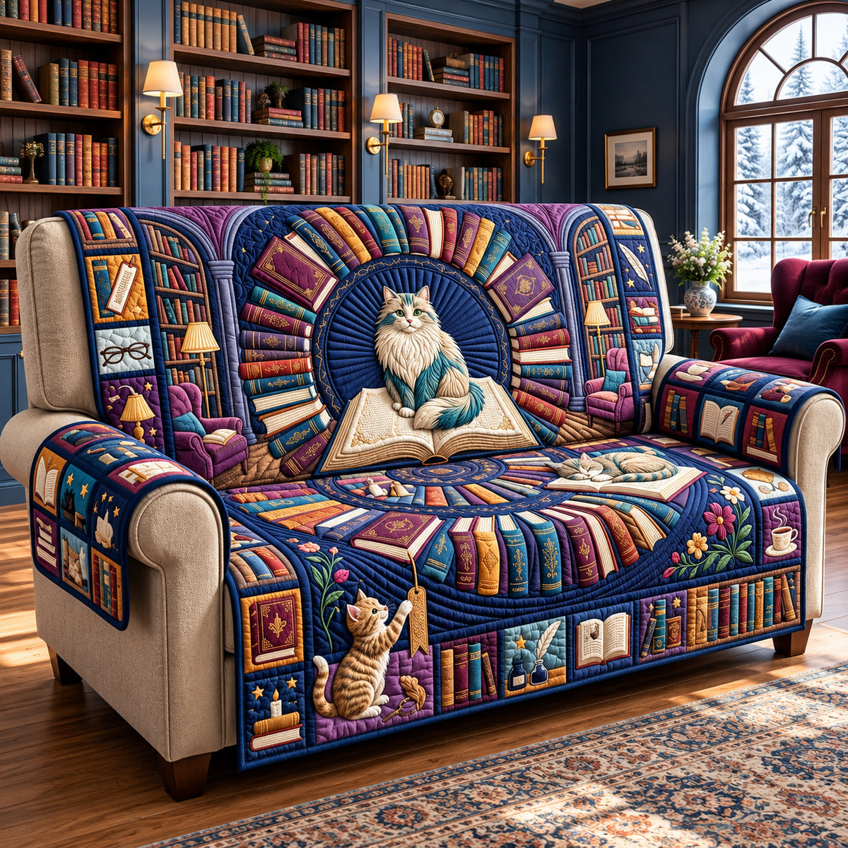 Floating Book Vortex Quilted Sofa Cover GFTOPND3077