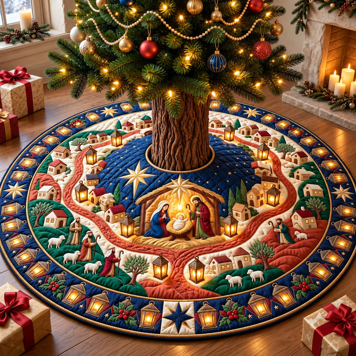 Nativity Lantern Festival Quilted Tree Skirt GFTOPND3086