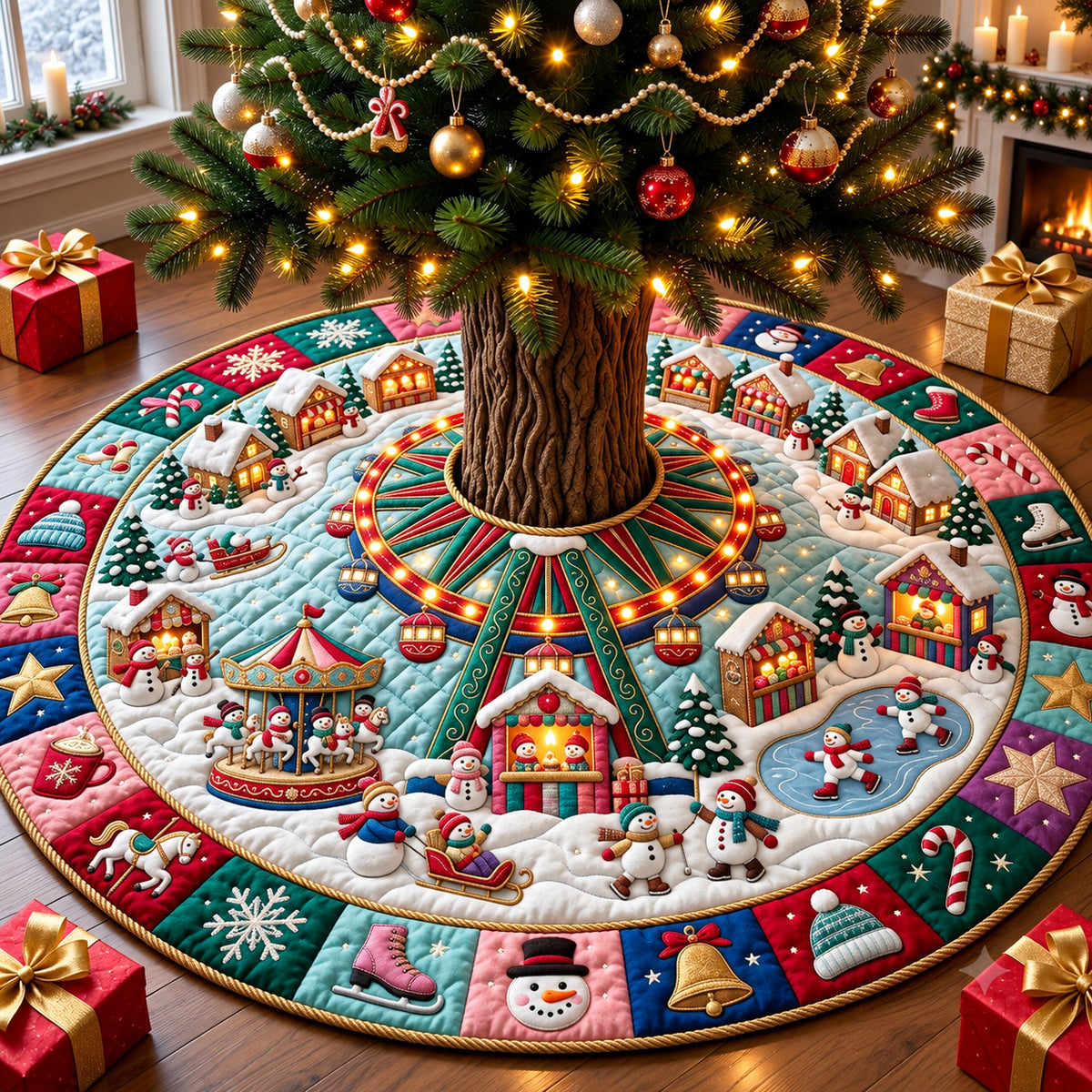 Snowman Carnival Quilted Tree Skirt GFTOPND3088