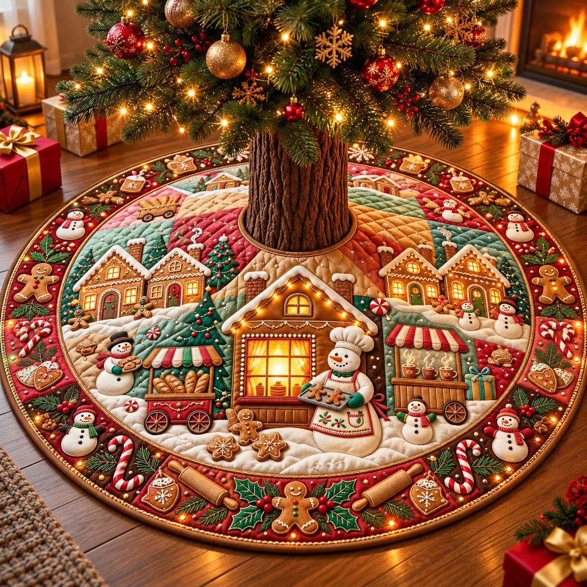 Snowman Bakery Village Quilted Tree Skirt GFTOPND3089