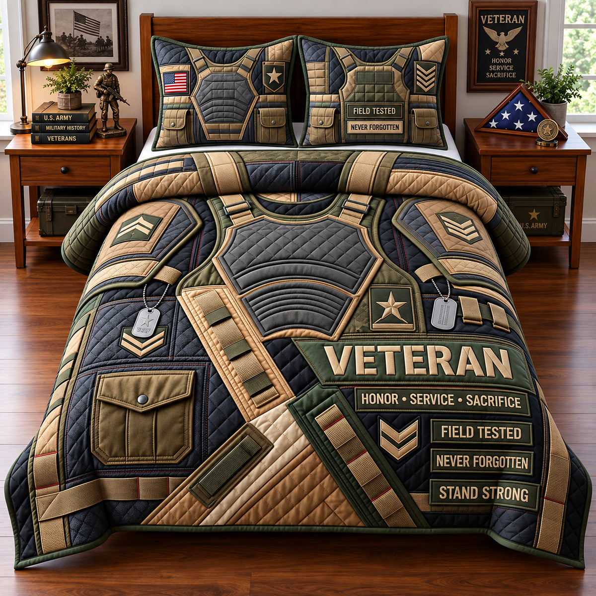 Army Honor 3-Piece Quilted Bedding Set GFTOPND3114