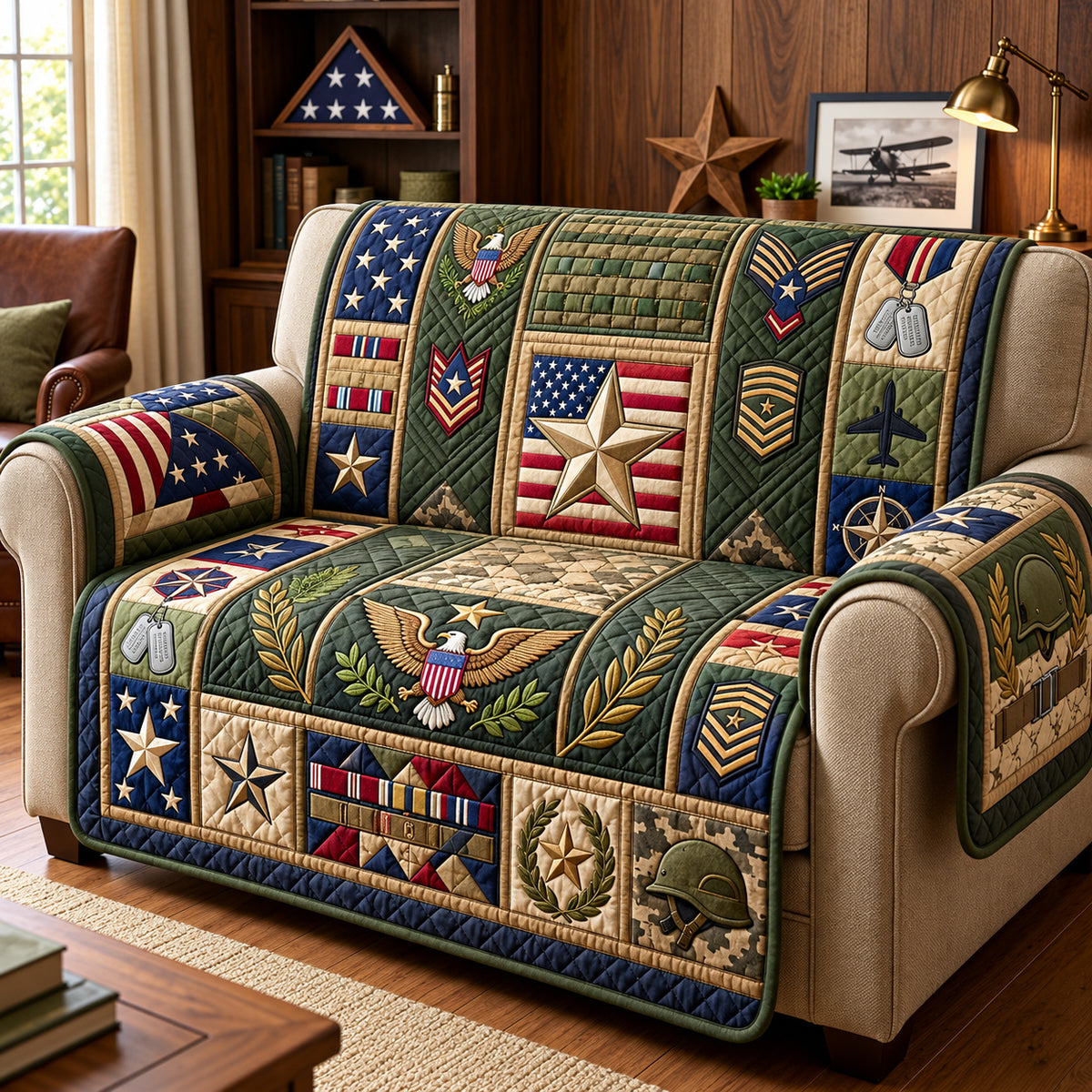 Military Pride Quilted Sofa Cover GFTOPND3117