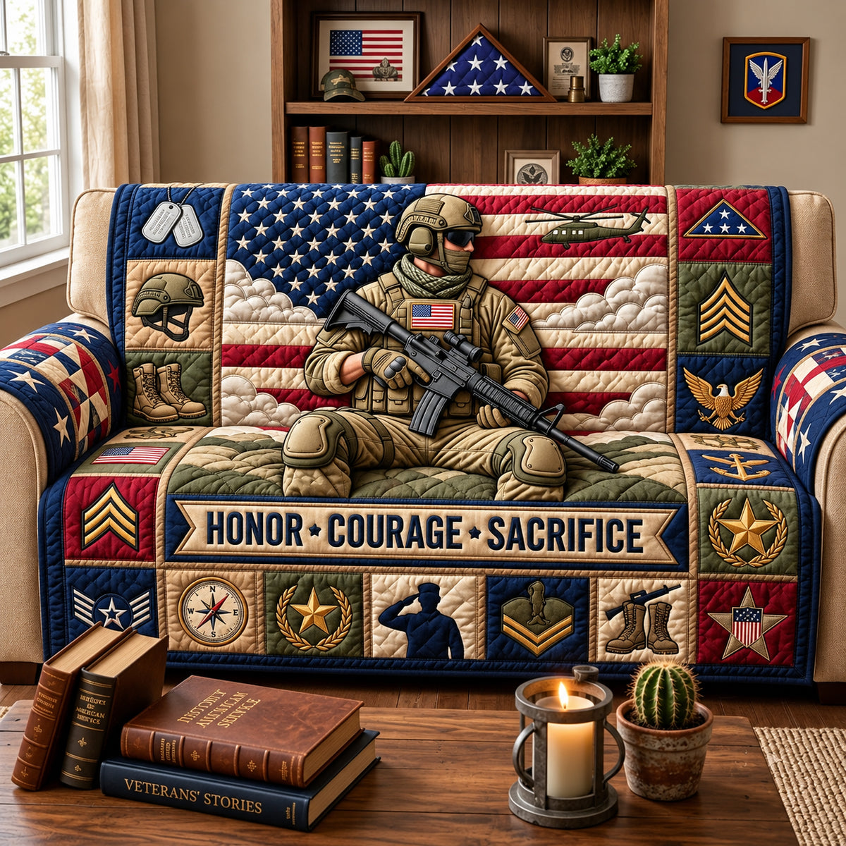 Honor Courage Sacrifice Quilted Sofa Cover GFTOPND3124