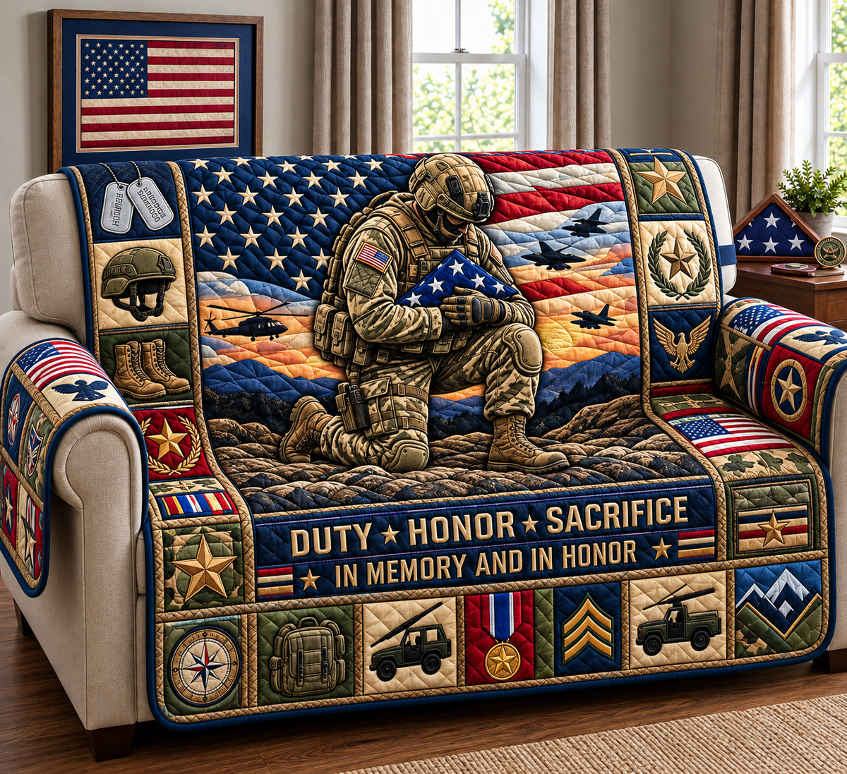 In Memory And In Honor Quilted Sofa Cover GFTOPND3126