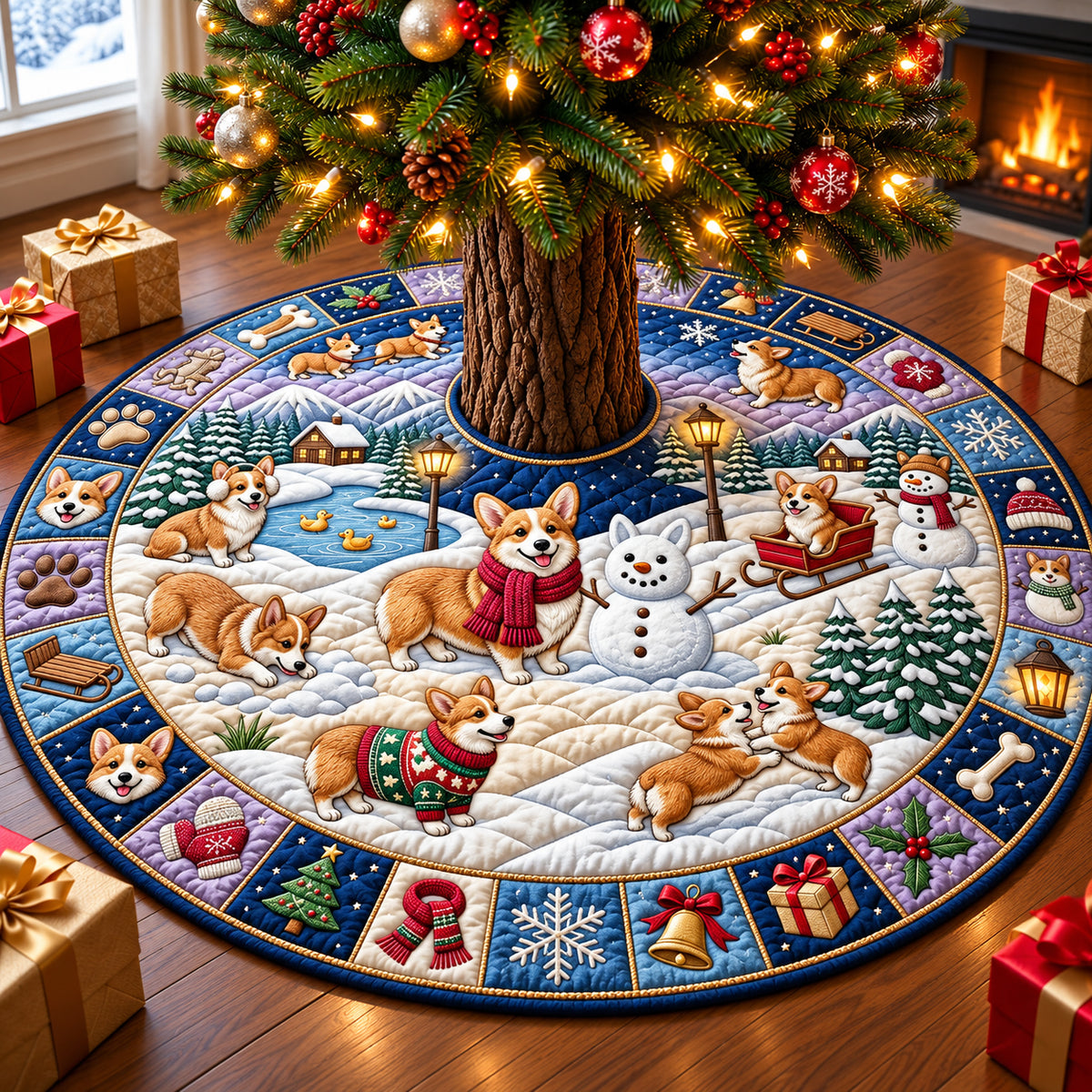 Corgi Christmas Snowy Day Quilted Tree Skirt GFTOPND3131