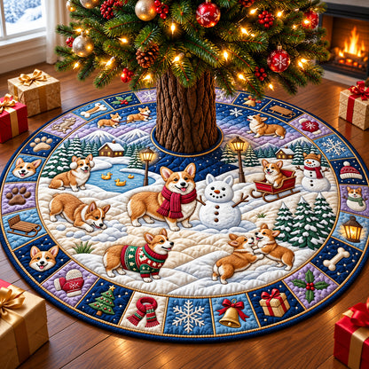 Corgi Christmas Snowy Day Quilted Tree Skirt GFTOPND3131