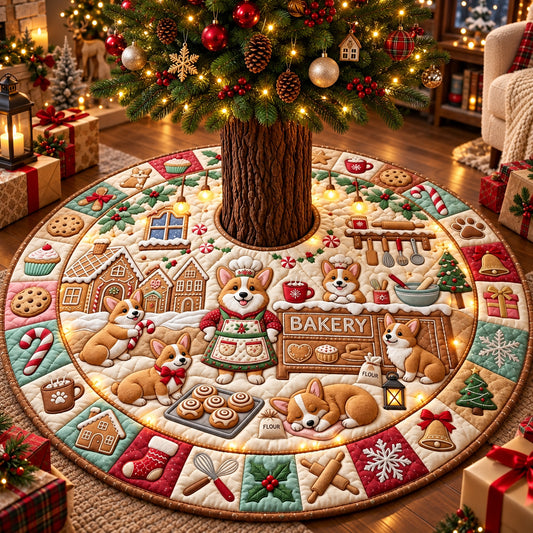 Corgi Gingerbread Bakery Quilted Tree Skirt GFTOPND3133