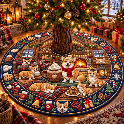 Corgi Hot Cocoa Quilted Tree Skirt GFTOPND3134