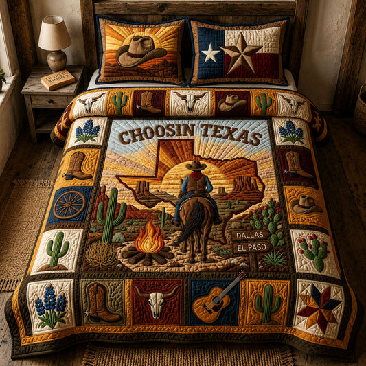 Choosin Texas Cowboy Campfire  3-Piece Quilted Bedding Set GFTOPND314