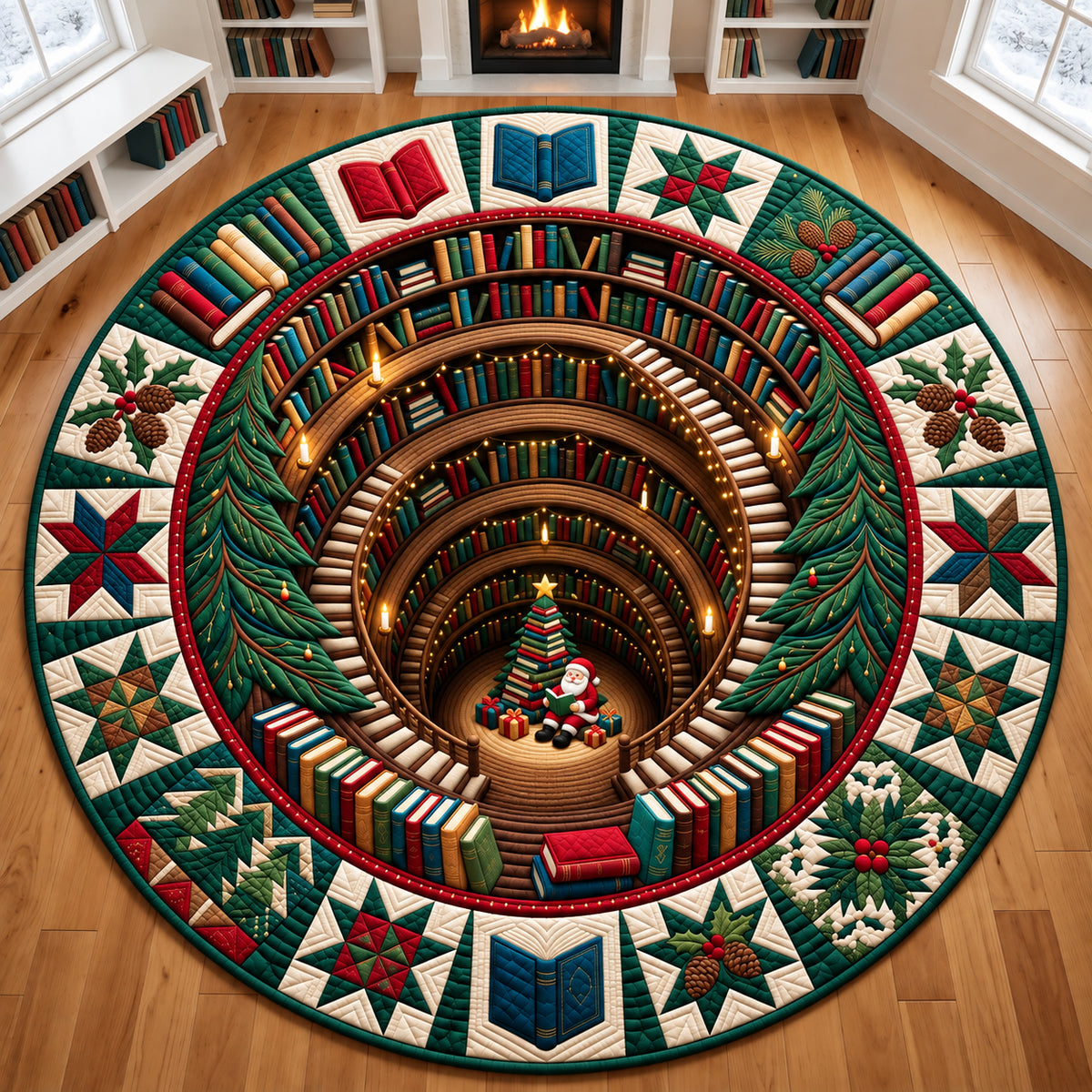 Yuletide Book Spiral Quilted Round Mat GFTOPND3152