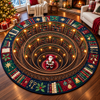 Hidden Christmas Library Quilted Round Mat GFTOPND3153