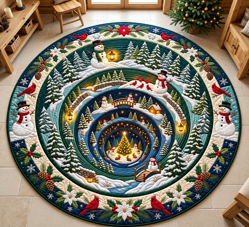 Snowman Winter Forest Quilted Round Mat GFTOPND3156